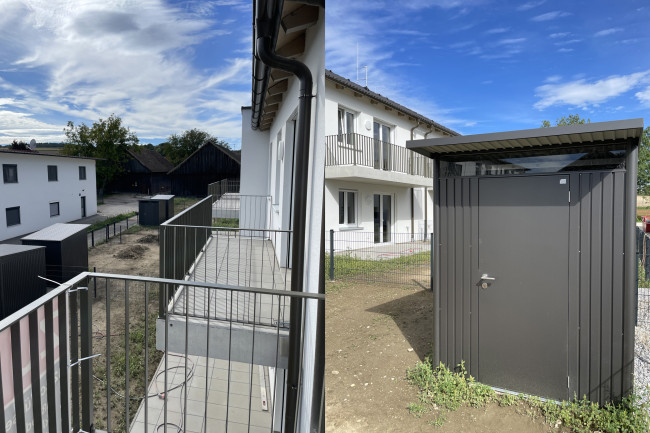 Grünspecht Balkon und Gartenhütte
